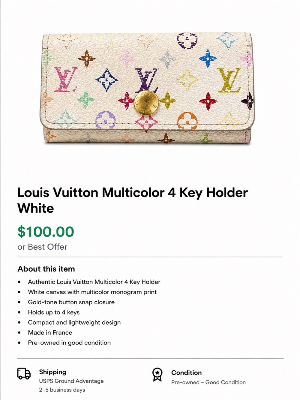 Louis Vuitton White Multicolor Monogram Key Pouch